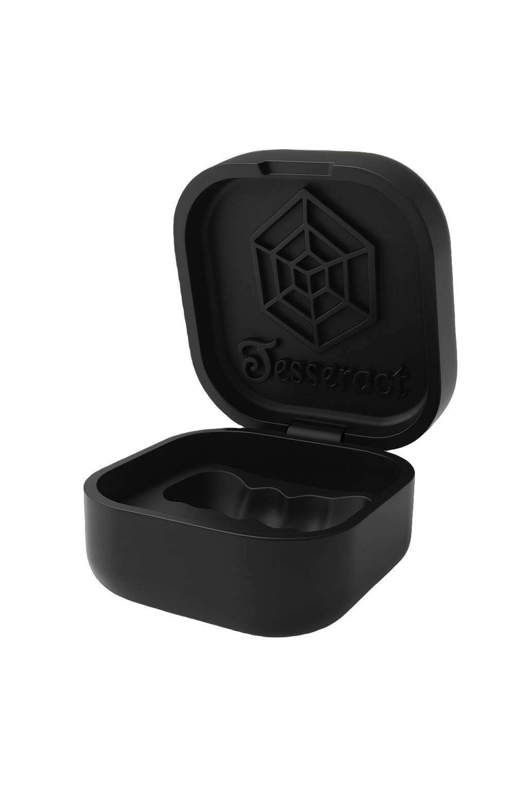 Black silicone case with a geometric design on a white background