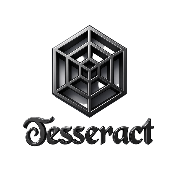Tesseract logo with a geometric design on a white background